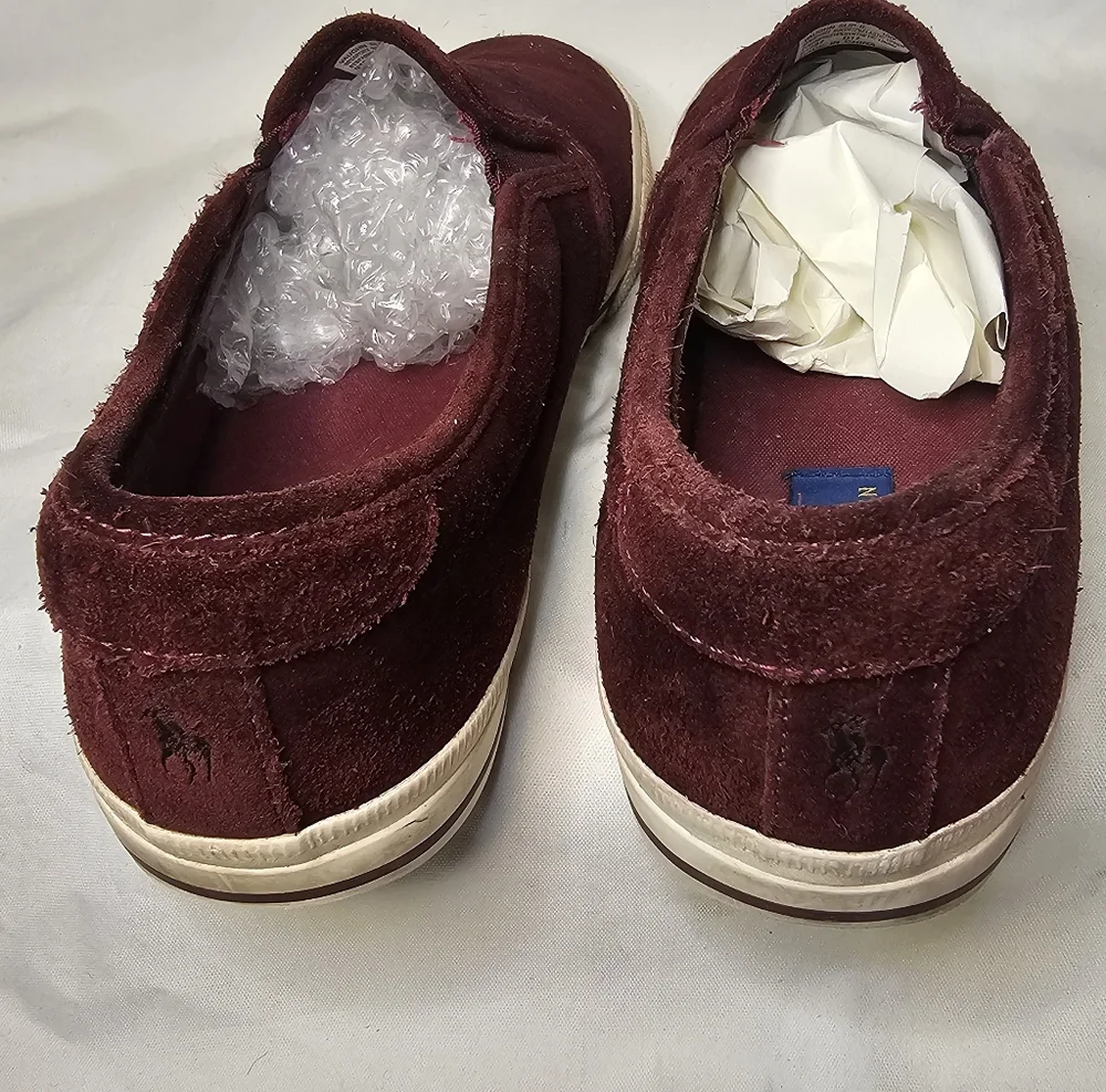 Polo Ralph Lauren Vaughn Shoes - Men's Size 10 - Burgundy Suede Slip-On Sneakers